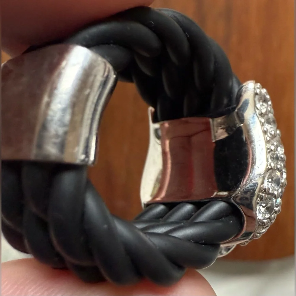 Designer Belle Etoile Sterling Silver 925 Lasso Wide Rubber Buckle Ring sz 7